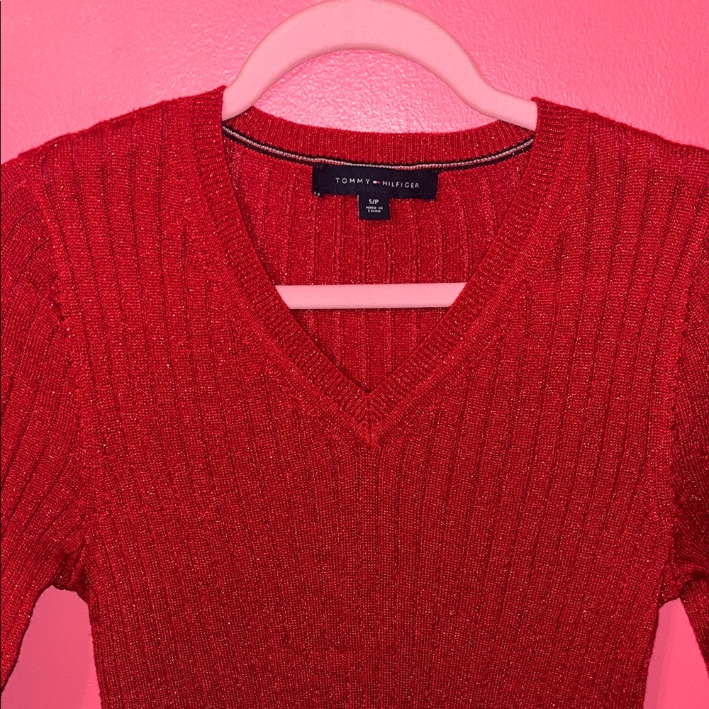 Tommy Hilfiger Women's V-Neck Red Sweater